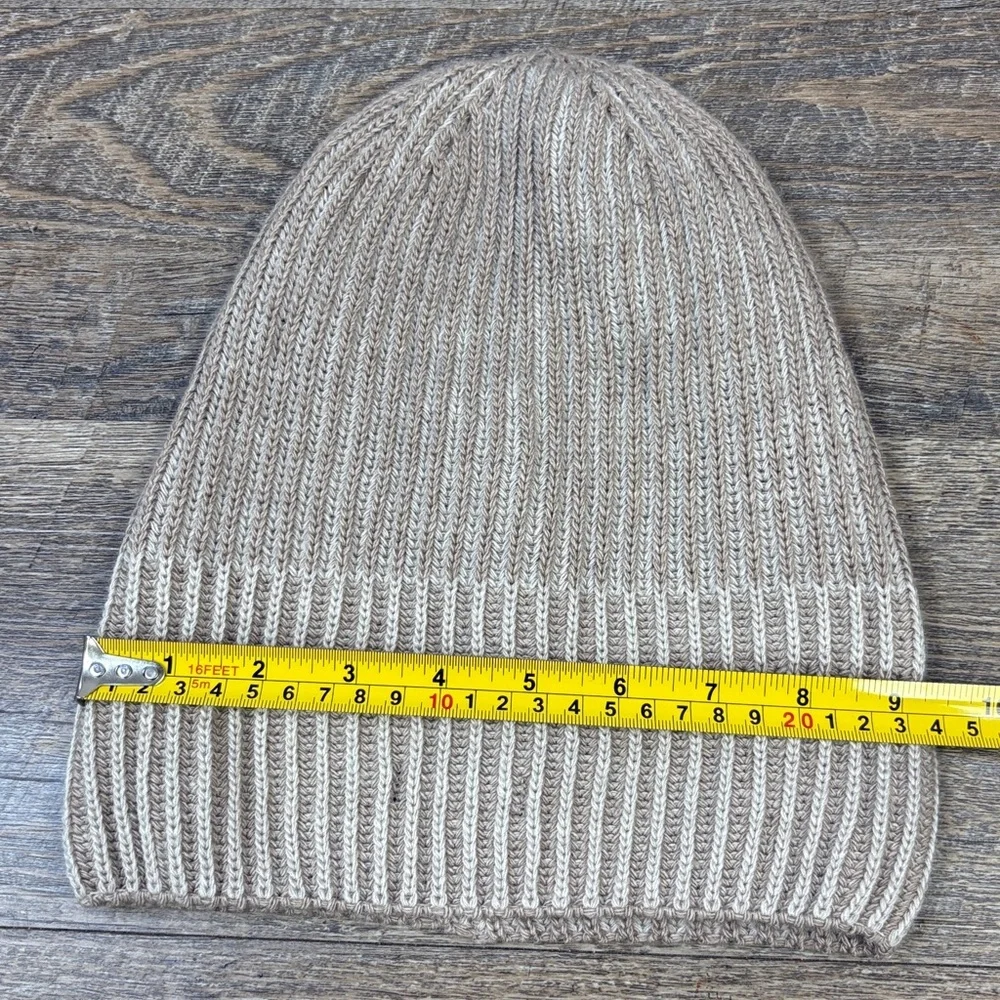 True Religion Classic Ribbed Knit Beanie Hat | Tan Neutral | Logo Patch